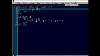 qbasic program to print multiplication table using sub module | 2082