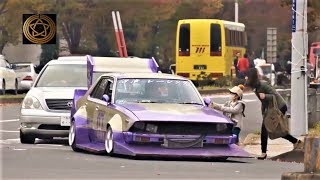 【ヤンキーホーン･爆音コール炸裂】平成のお台場を駆け抜けた街道レーサー The Bosozoku style car run (旧車天国・ニューイヤーミーティング)