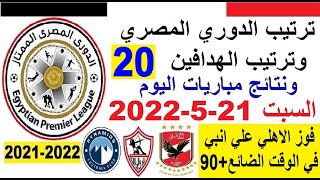 ترتيب الدوري المصري اليوم وترتيب الهدافين اليوم السبت 21-5-2022 في الجولة 20 - فوز الاهلي +90