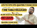 6th to 12th std-quaterly exam 2024 Time Table Released official Tamil nadu