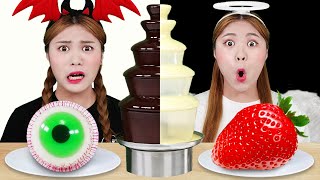 Black VS White Color Chocolate Fondue Challenge 하이유의 흰색 검정색 초콜릿 퐁듀 챌린지 | HIU 하이유