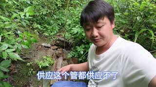 连续下雨水源中断，去山沟里检查情况，蓄水池没水源头水管出问题