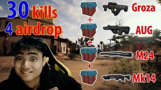 4 Airdrop Groza + AUG + M24 + Mk14 l EZ win 30 kills