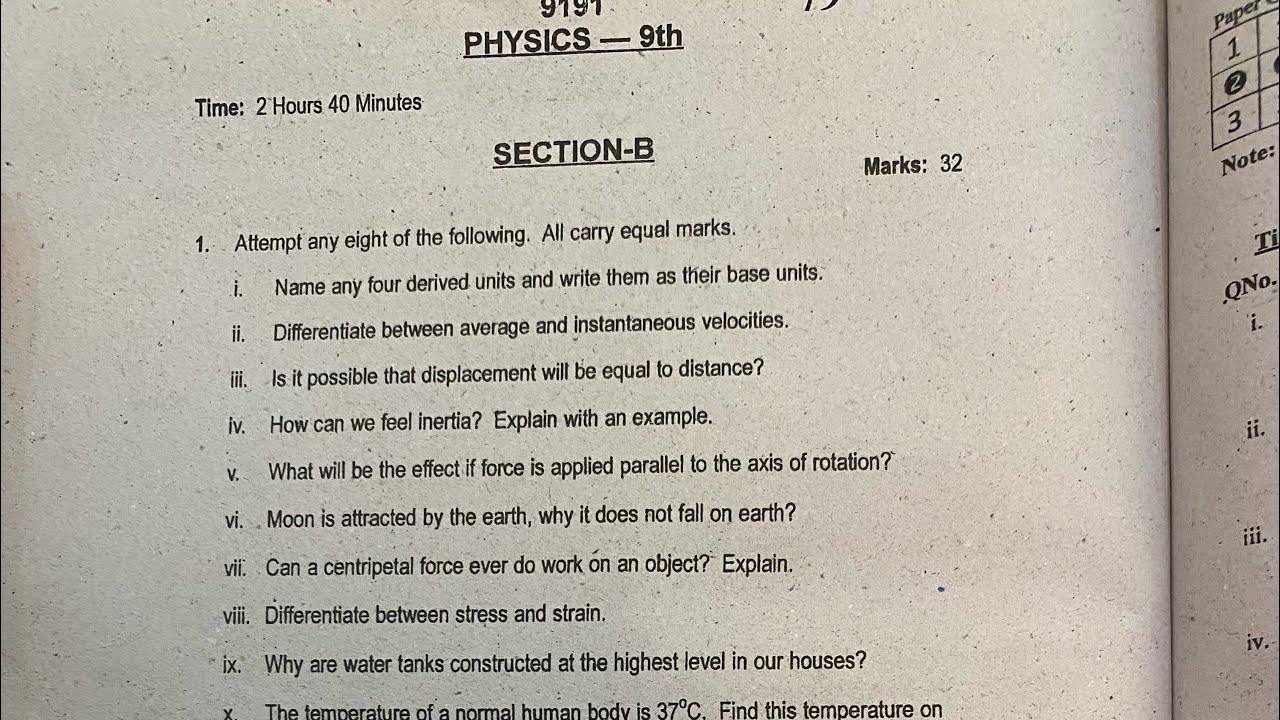 9th Class Physics Past Papers Kpk Boards | Physics Past Papers Class 9 ...