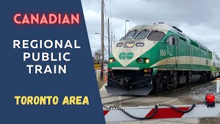 (Arrival) GO Transit Commuter Train Gracefully Pulls into  Historic Markham GO Station