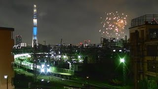 「花火と鉄道」東武スカイツリーラインと隅田川花火大会 2019-7-27