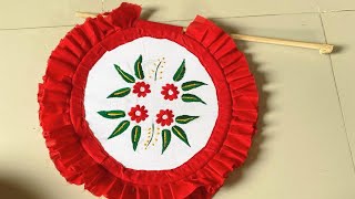 সুতা গজ কাপড় দিয়ে নতুন হাত পাখার ডিজাইন  /hand embroidery /handicap