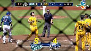 20130913 CPBL 桃猿VS象 2下 陳智弘炸出三分砲 但還差一分阿!! 5:4