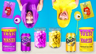 EATING ONLY ONE COLOR FOOD FOR 24 HOURS! Last To STOP Eating | PURPLE VS YELLOW Food by Kaboom!