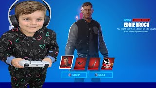 My 8 Year Old Kid 14,000 V-Bucks Spending Spree Buying NEW Marvel Venom Skin VENOM EDDIE BROCK Set