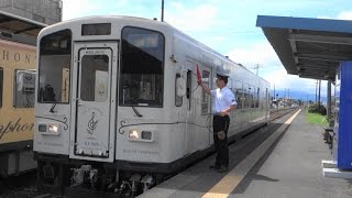 くま川鉄道湯前線 あさぎり駅に列車到着・タブレット交換