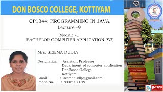 CP1344: PROGRAMMING IN JAVA Lecture -9- Data Types in Java -BCA -s3.