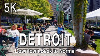 【5K】Downtown Detroit Michigan Back to Normal Walking Tour  | UHD 5k 60FPS