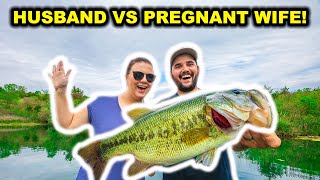 HUSBAND vs PREGNANT WIFE Fishing CHALLENGE in My BACKYARD POND!!! (NEW PB)