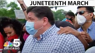 Pritzker Details Plan to Fight Racial Injustice While at Juneteenth March | NBC Chicago