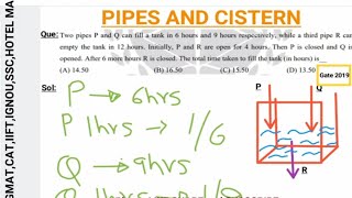 PIPES and CISTERN||Two pipes P and Q can fill a tank in 6 hrs resp.while a third pipe R can empty...