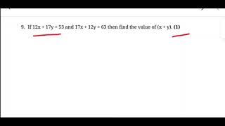 If 12x + 17y = 53 and 17x + 12y = 63 then find the value of (x + y)