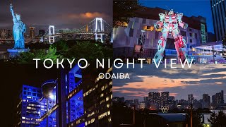 (4K) TOKYO Night View (Odaiba) 東京 夜景 (お台場)  Rainbow Bridge レインボーブリッジ UNICORN GUNDAM ガンダム フジテレビ JAPAN