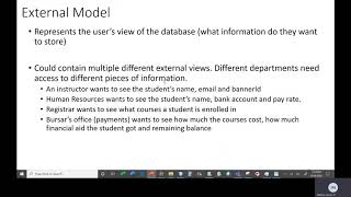 Database Part 2 Class 1 Part 2 External and Conceptual Models