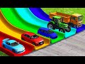 Flatbed Trailer Cars Transportation with Slide Color - Car vs Speed Bump vs Deep Water - BeamNG