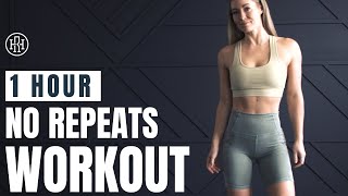 Power Hour!! 60MIN NO REPEAT Workout (Full Body // Dumbbells)