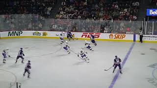 Rochester Americans' Devin Cooley makes a great save vs. Philippe Maillet of Laval Rocket 10/18/23