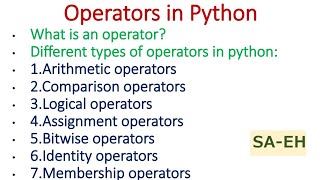 Operators in Python | Arithmetic | Comparison | Logical | Assignment | Identity | Membership | CBSE