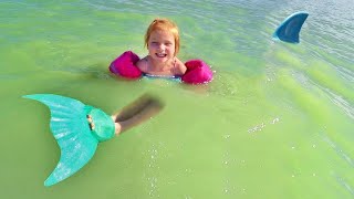 MERMAID swimming in SHARK water!! Beach Day at the Backyard Lake with Adley and Baby Niko!