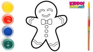 Gingerbread Man Cookie Drawing, Painting, Coloring for Kids and Toddlers | Learn Easy Drawing