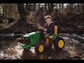 having fun with mud, creeks,rocks, and tractors! mason making tracks mashup! |tractors for kids