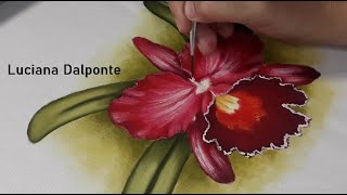 Pintura em Tecido Orquídea Vermelha  Luciana Dalponte