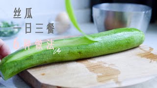 丝瓜一日三餐6种做法｜丝瓜烧鸡蛋面｜葱油丝瓜毛豆｜丝瓜酿虾滑｜杨梅罐头｜咸蛋黄丝瓜｜芋艿烩丝瓜｜笋干丝瓜