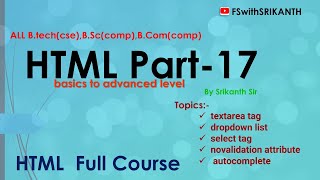 HTML 17 |FORMS in HTML PART-3 | textarea | dropdown list | select | novalidation | autocomplete |