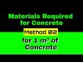 Materials Required for 1m³ of concrete (Method 02) | Engineering tactics