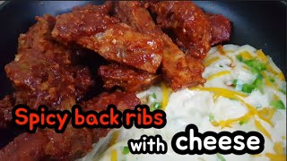 pork back ribs with cheese / korean style spicy pork ribs with mozzarella cheese  easy recipe