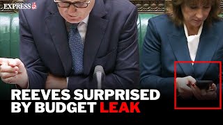 Moment Rachel Reeves discovers HUGE Budget leak on her phone during PMQs