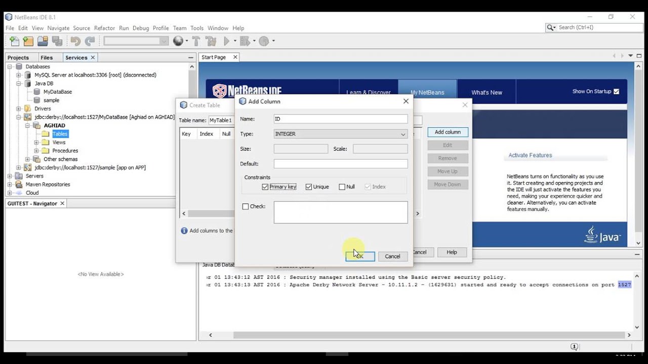 Java Netbeans Programming 1 How To Create Database In The Netbeans
