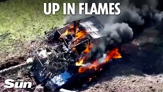 Russian combat vehicle explodes after hitting a mine in occupied Ukraine