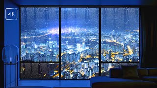 Rain Sounds For Sleeping | Luxury Apartment In Hong Kong | Rain Out Side | Rain On Window | 8 Hrs 4K