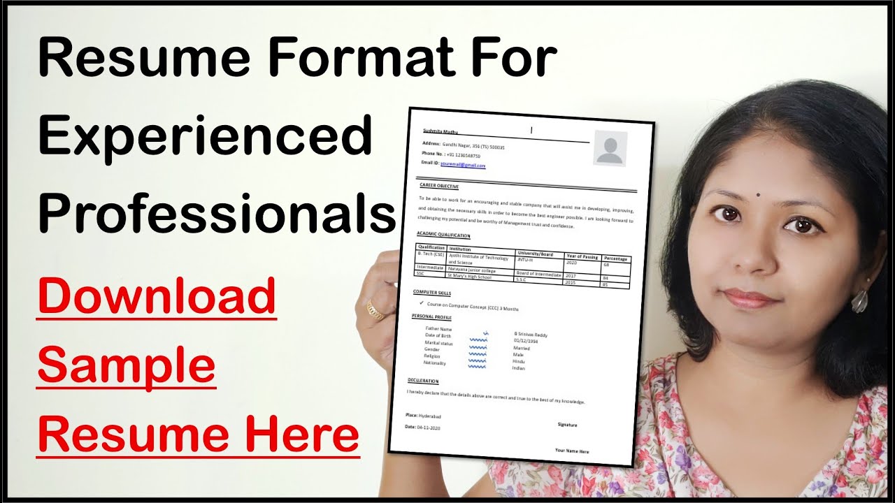 Sample Resume Templates For Experienced It Professionals