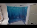 custom printed underwater design glass bathroom splashback by creoglass design 01923 947 454