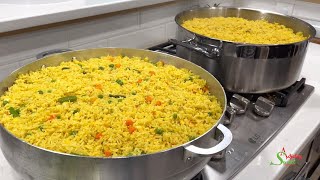Restaurant Style Yellow Rice | Making Two Big Pots Turmeric & Curry Rice Using Jasmin Rice