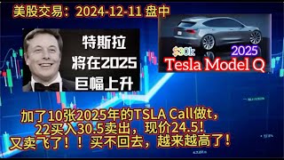 美股交易记录：「TSLA CALL」 -2024-12-11 盘中，特斯拉今天涨势很猛，已经超过410了