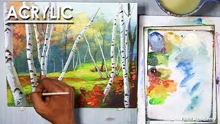 Acrylic Painting : Birch Forest | step by step