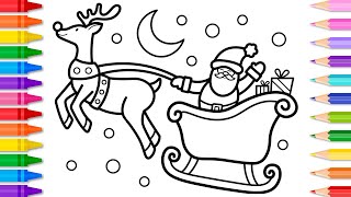 How to Draw Santa's Sleigh with Reindeer Step by Step for Kids ❤️💚 Santa Claus Sleigh Coloring Page