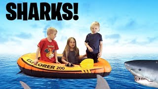 🦈3 KIDS STRANDED ON A BOAT IN SHARK INFESTED WATER! Ocean Undersea Imagination Skit By Kids 4 Kids