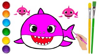 Drawing Baby Shark for Kids  Menggambar Bayi Hiu untuk Anak-Anak  Dessine un requin pour les enfants
