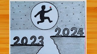 New year Drawing 2024 | Happy New year drawing easy | new year drawing competition