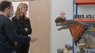 Jurassic World Dominion Cast meet dinosaur animatronics