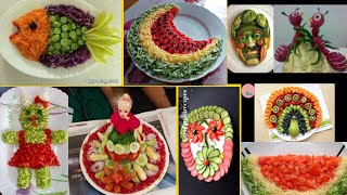 Top 45 fruit Salads and vegetables salad decorating ideas,Salad decoration for school competition